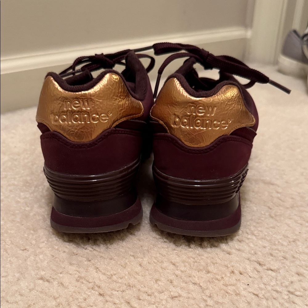 New Balance WL 574 MTB Bronze and Maroon Sneakers - Picture 4 of 9